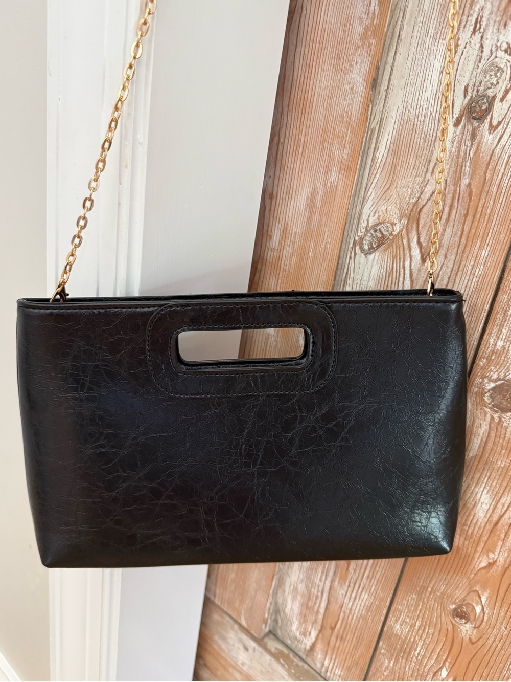 Classic Black Leatherette Chain Shoulder Bag or Clutch